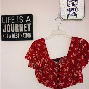 •Floral red top